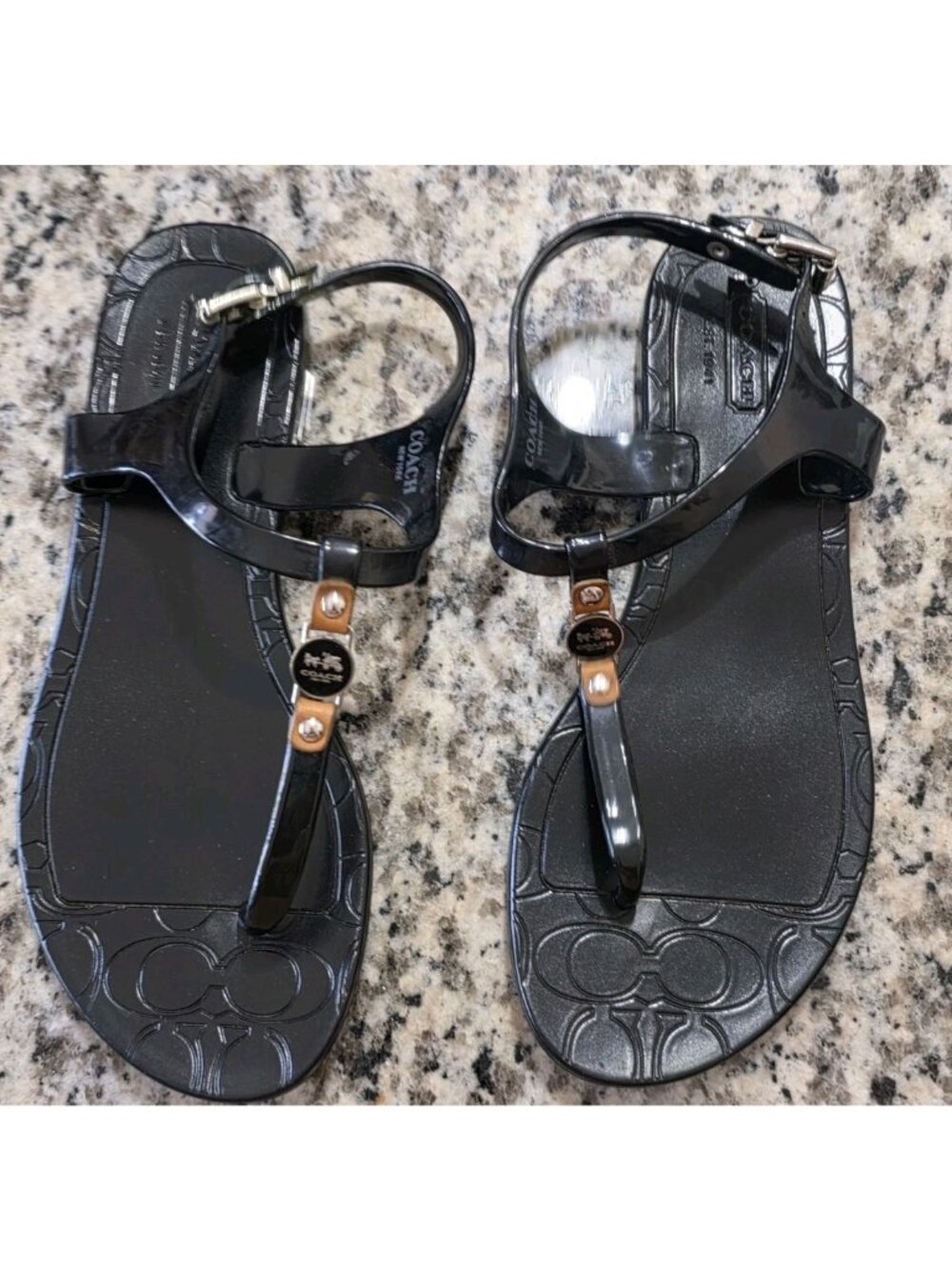COACH Piccadilly Jelly T-Strap Thong Flat Sandals Women Size 6B Black